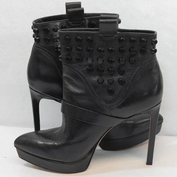 Michael Kors Black Leather Stiletto Bootie Goth Studded Pull On Biker Ankle Boot - Picture 10 of 16